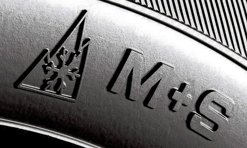 Het 3-peaks/M+S-symbool op een winterband